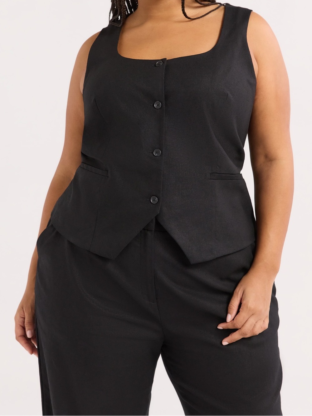 Sofia Jeans by Sofia Vergara Linen Blend Fitted Vest 4X Black